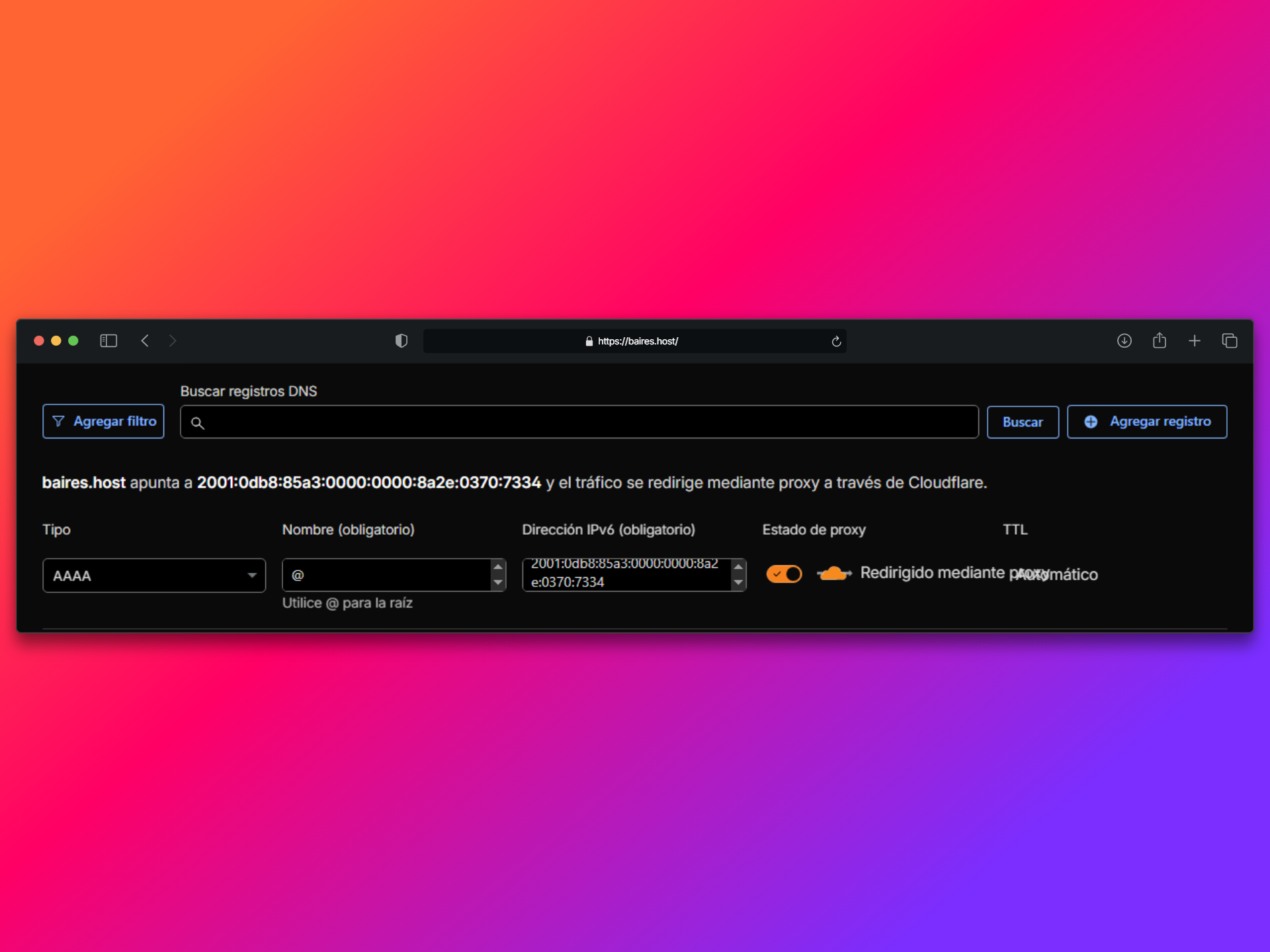 Ejemplo de registro AAAA