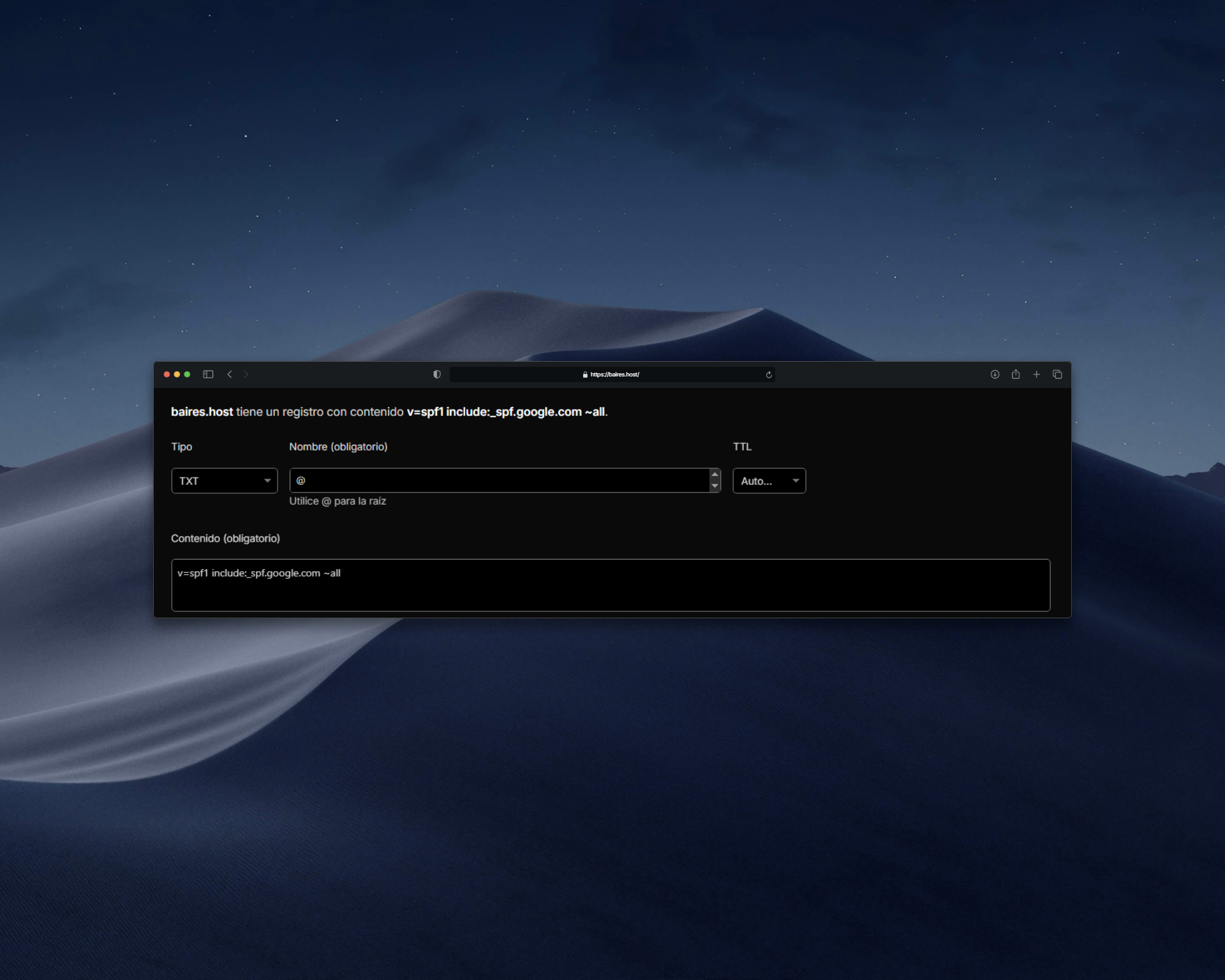 Ejemplo de registro SPF