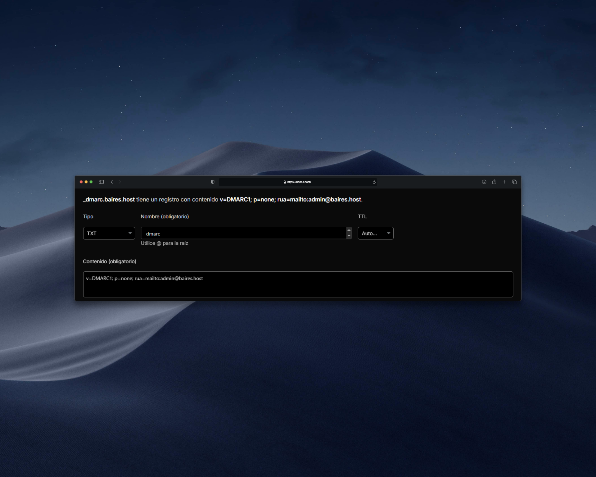Ejemplo de registro DMARC