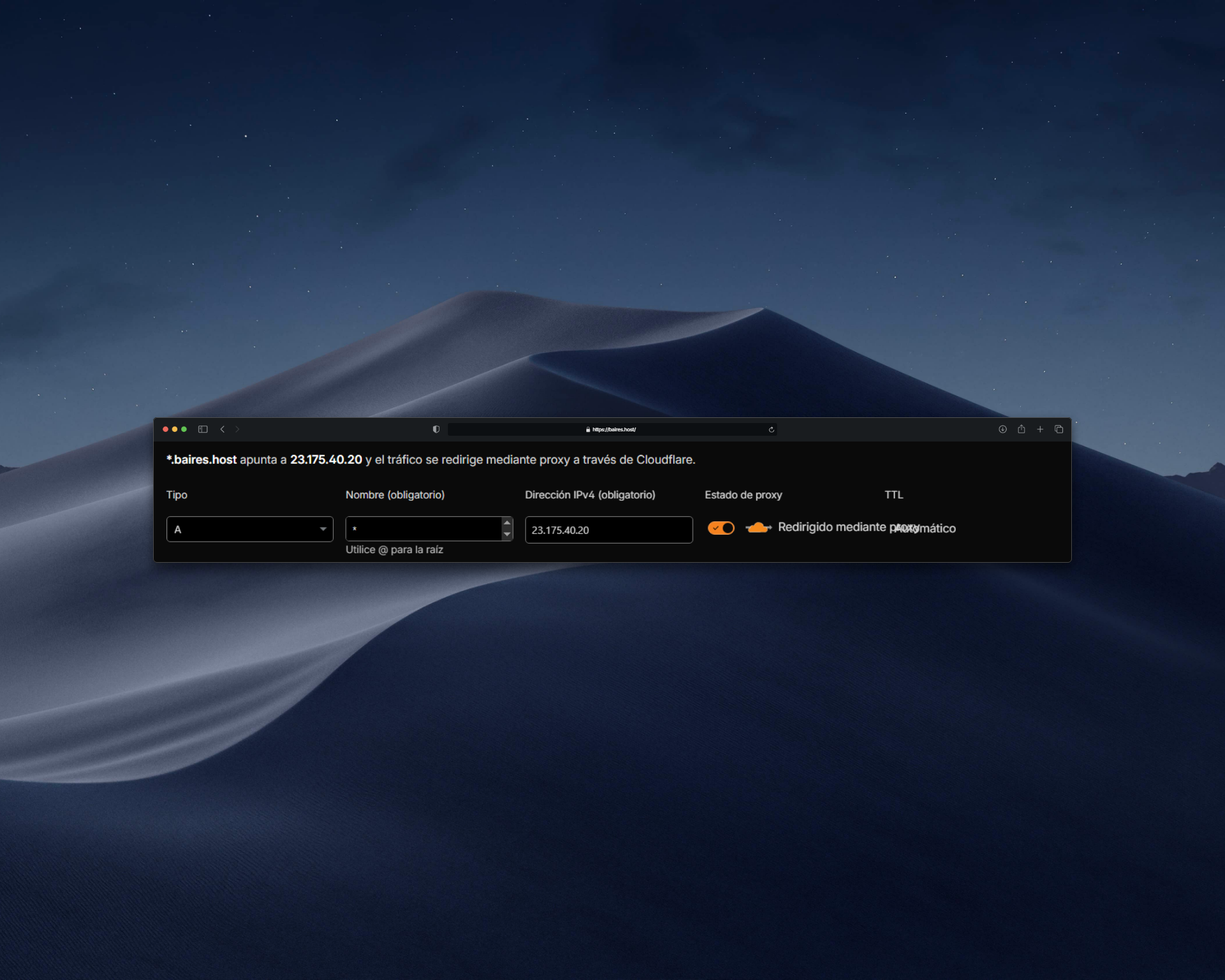 Ejemplo de registro A wildcard