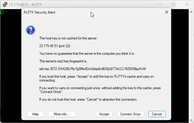 Advertencia de seguridad en PuTTY